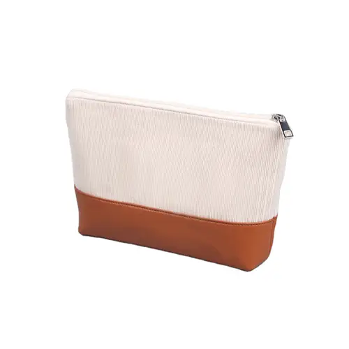 Lightweight Leather Beauty Corduroy Men's Cosmetic Bag Travel Pouch For Toiletries